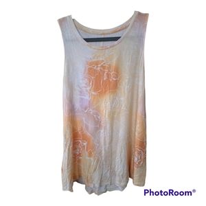 APT 9 Soft Floral Tunic Tank Top Sz L peach orange yellow sleeveless